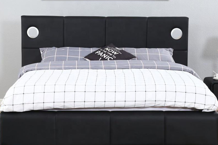 Rangka Tempat Tidur Penyimpanan Pengangkat Gas Speaker Musik LED Kulit PU 1239-1GS
