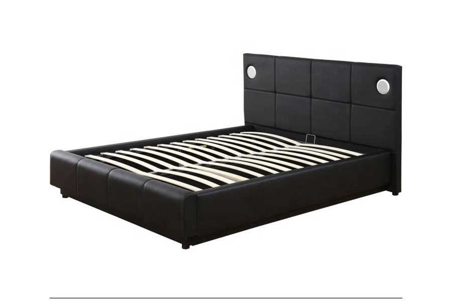 Rangka Tempat Tidur Penyimpanan Pengangkat Gas Speaker Musik LED Kulit PU 1239-1GS