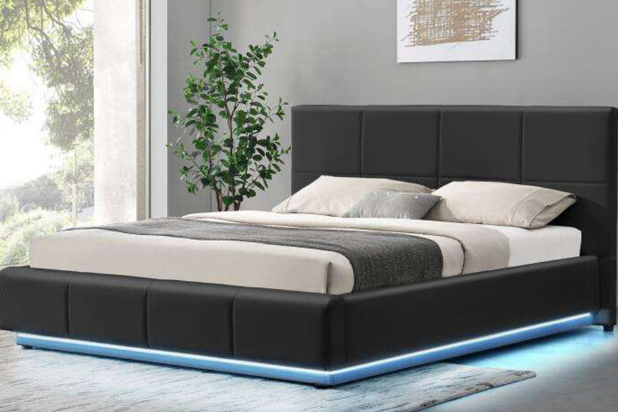 Rangka Tempat Tidur Berlapis Ganda LED Ottoman Kulit Imitasi Putih 1239-1G